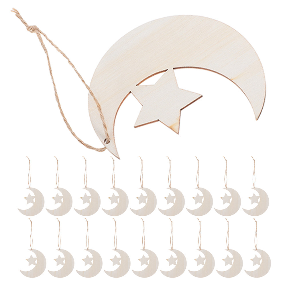 Art And Craft For Nursery - 40Pcs Blank Wooden Moon and Star